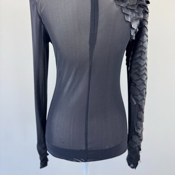 Gracia Sheer Black Top with Faux Leather Scales - Picture 8 of 10